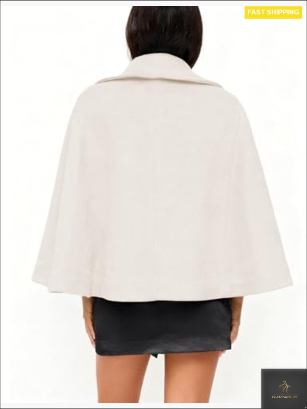 Wool Blend Cape Jacket Oversized Batwing Sleeve Peacoat Belted Chic Winter - Picture 5 of 7